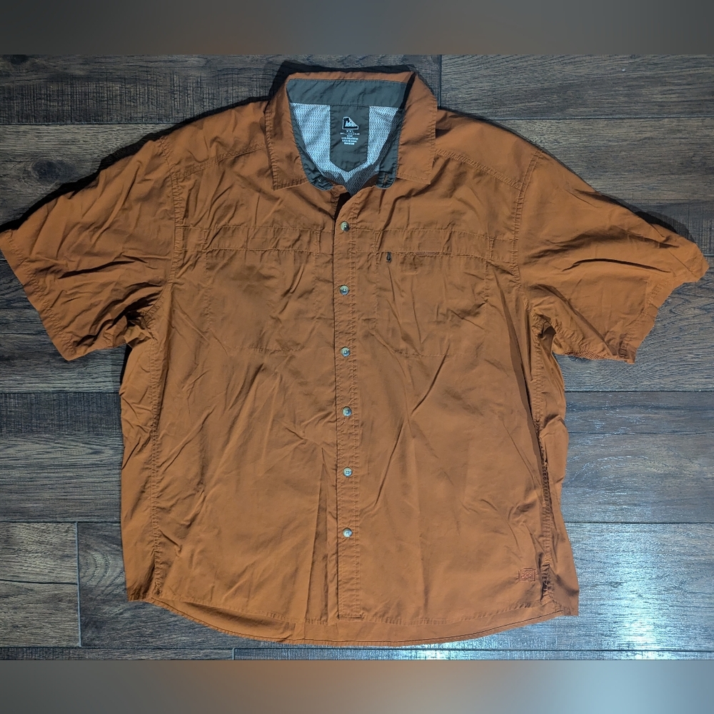 REI Mens Vented Short Sleeve Shirt Size XXL Orange Nylon Fishing Camping Pockets